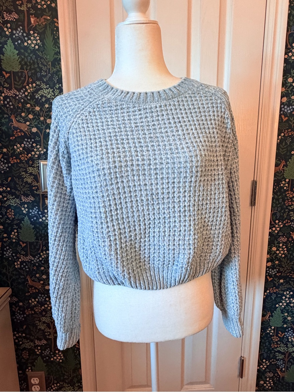 Altar'd State Light Blue Waffle-Knit Chenille Crewneck Sweater